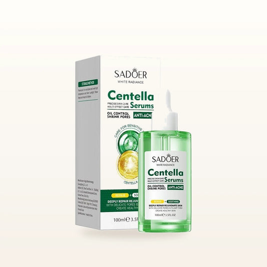 Rescue Serum, suero calmante Centella Asiática sobre fondo marfil cálido